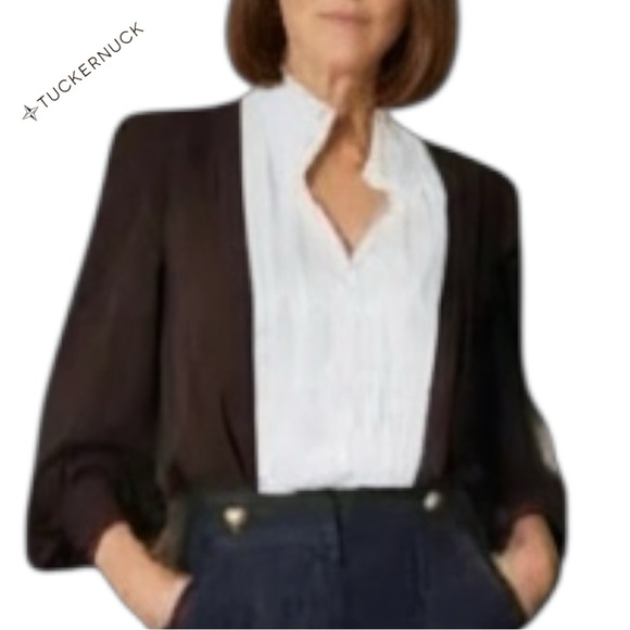 Tuckernuck Tops - NWT TUCKERNUCK INDIA HICKS Chocolate & Ivory Grove Pleated Blouse XXXL 3X